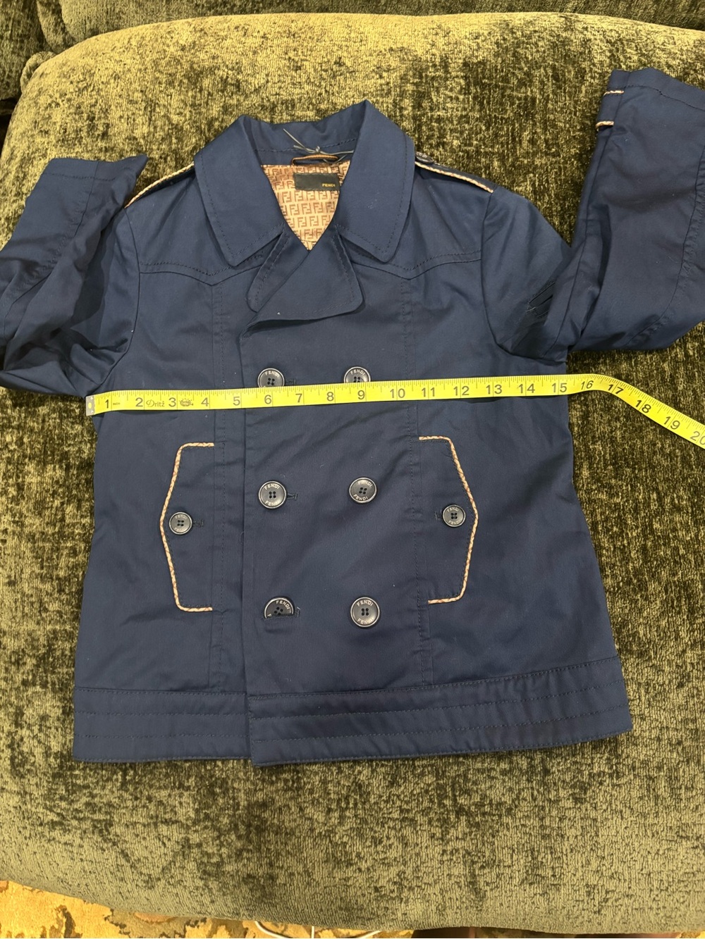 NWT Fendi Girls Navy Blue Double Breasted Jacket With FENDI logo On Trim 6A - Picture 12 of 13